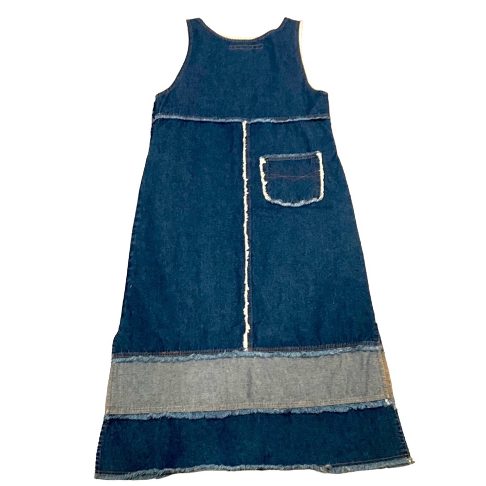 Y2K Denim Jean Raw Seam Dress Two Tone  w Pocket 100% Cotton